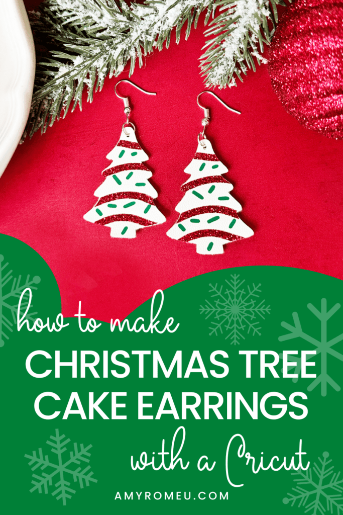 faux leather Christmas Tree Cake earrings made with a Cricut