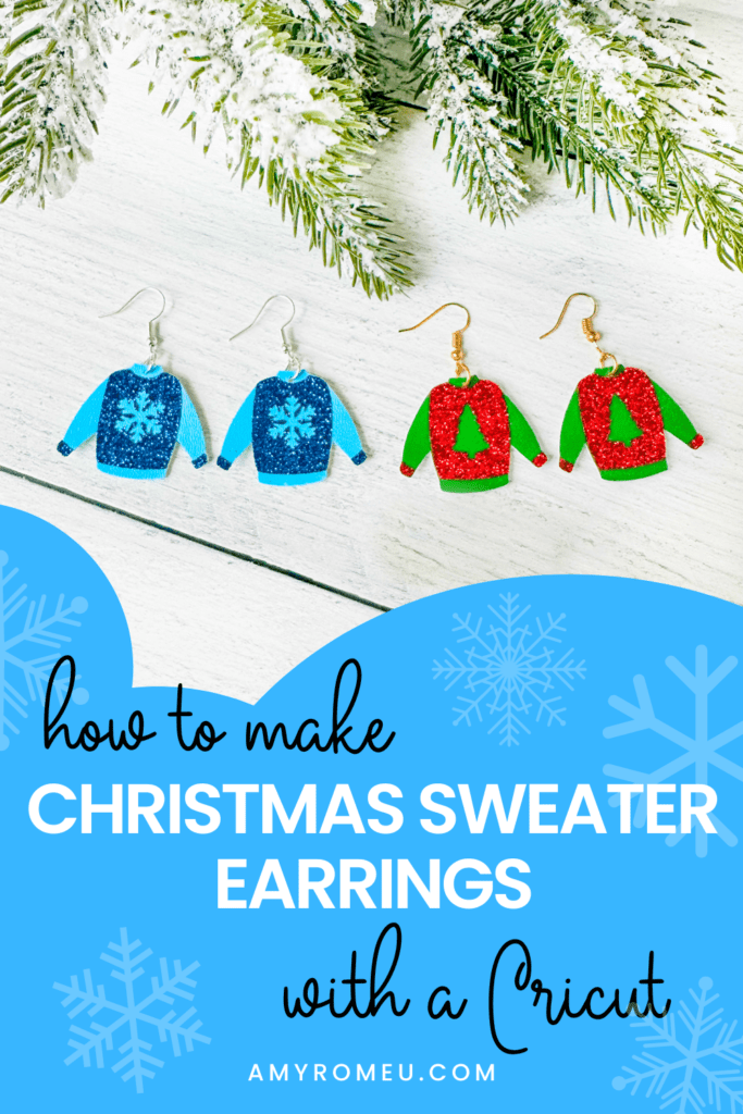 faux leather Christmas Sweater Earrings made with a Cricut