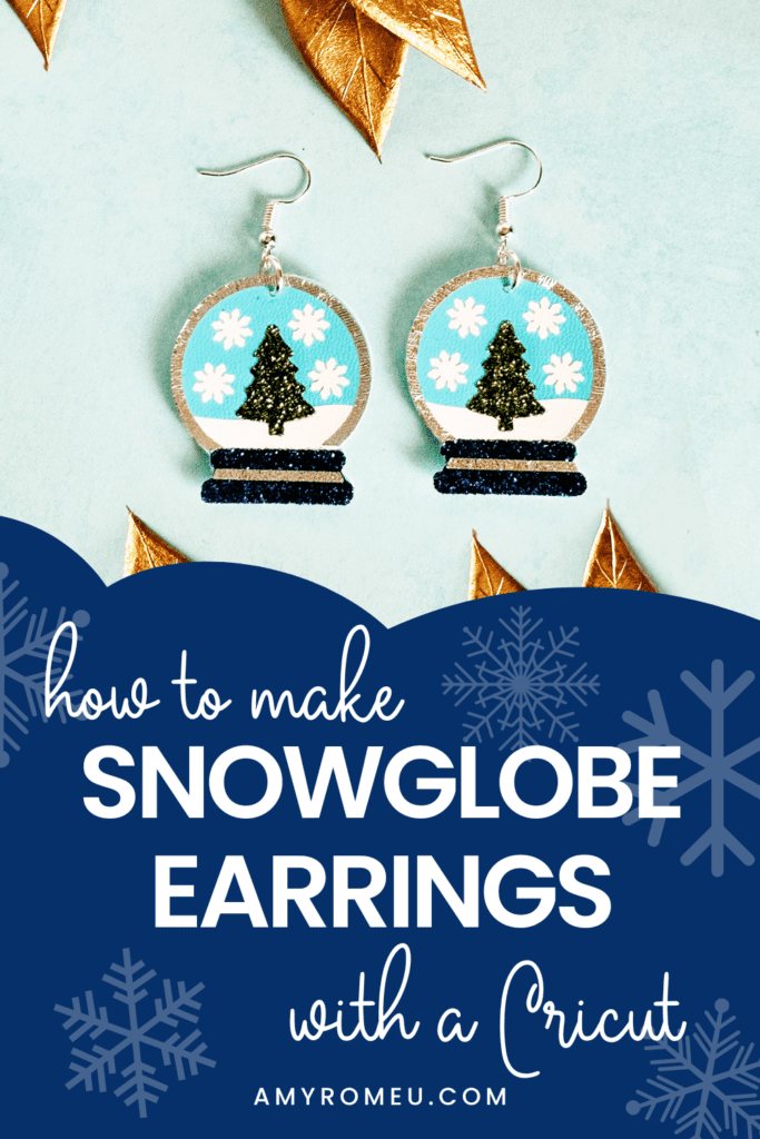 faux leather snow globe earrings made with Cricut