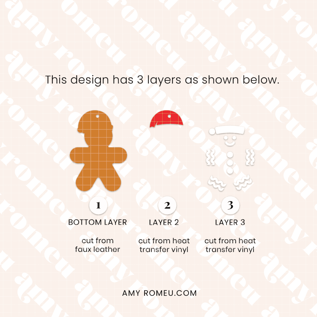 SVG layering guide for gingerbread man with hats earrings
