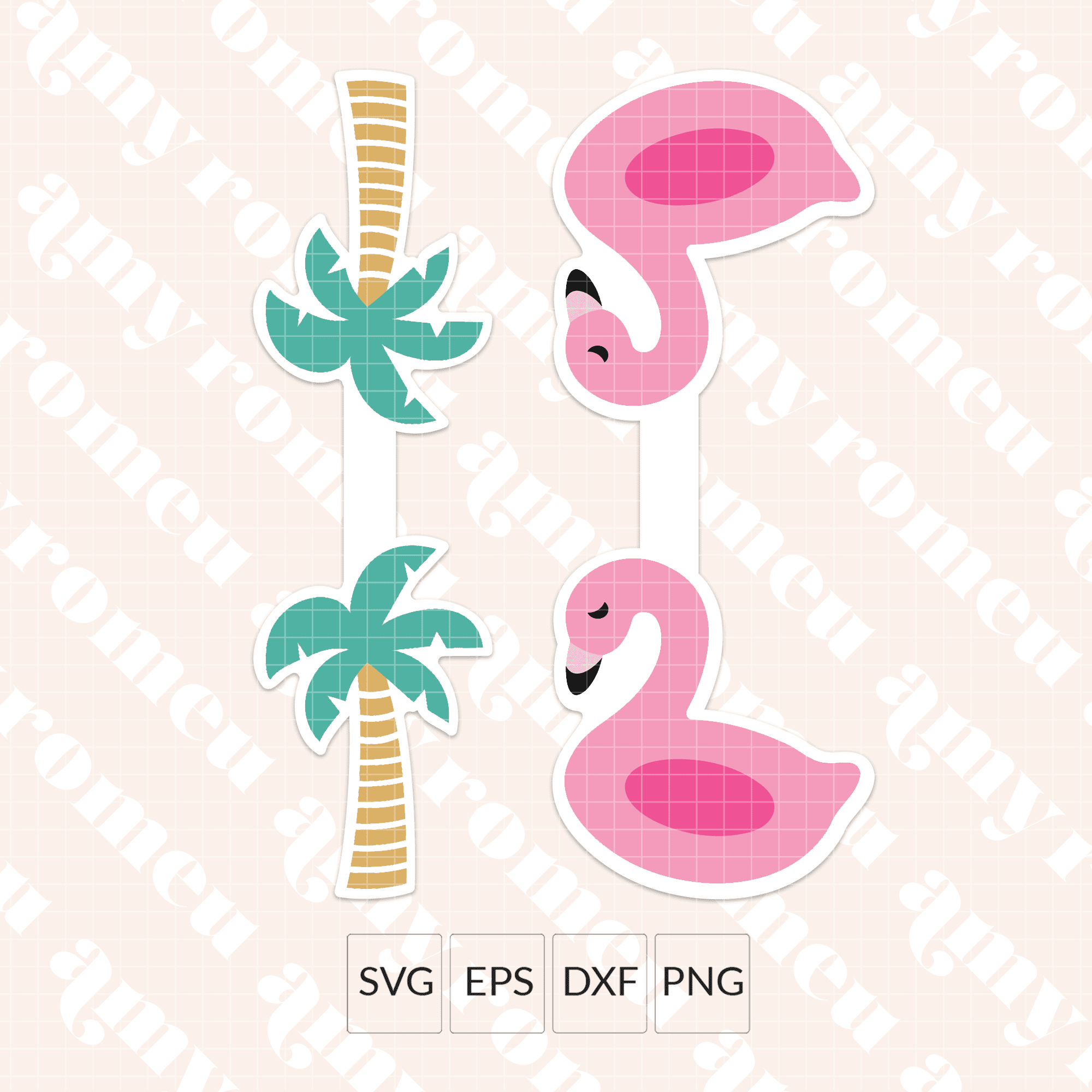 Palm Tree & Flamingo Floatie Keychains SVG Set of 2