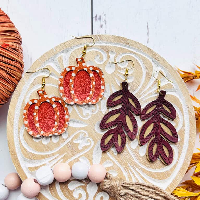 How to Make Cricut Faux Leather Fall Pumpkin & Leaf Cutout Earrings