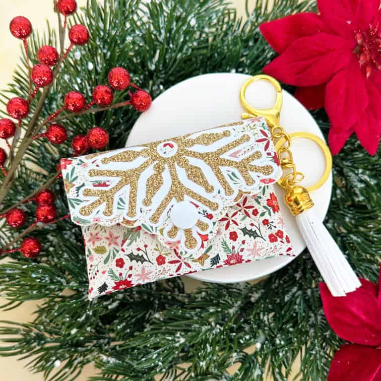 snowflake card wallet made with faux leather and a Cricut