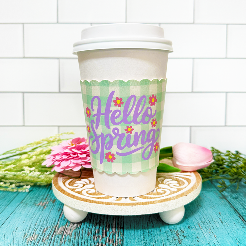 Faux Leather Spring Coffee Cup Sleeve made with a Cricut