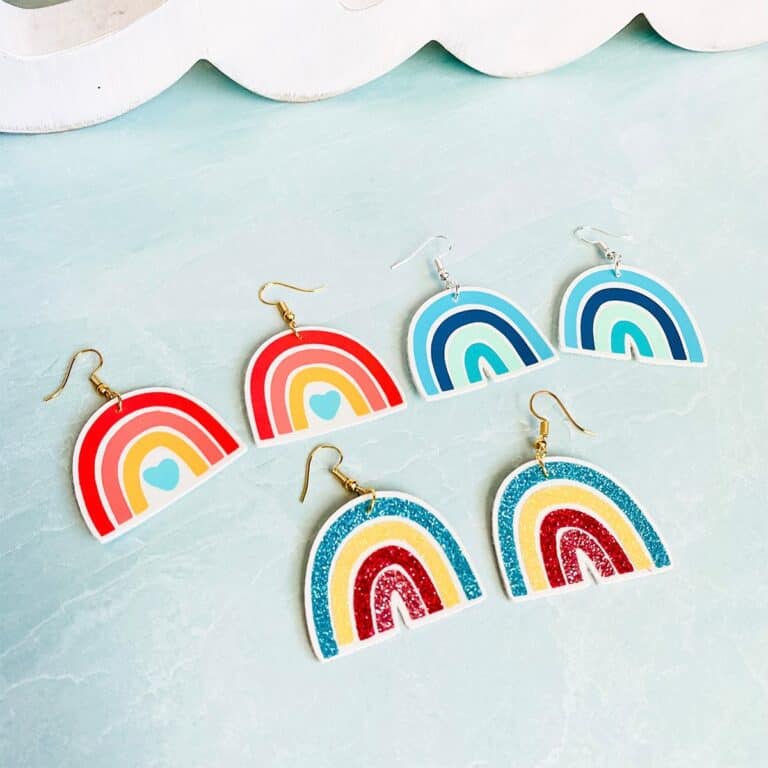 three pair of rainbow earrings