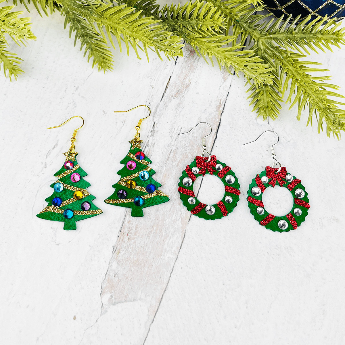 Cricut Christmas Tree Earrings & Holiday Wreath Earrings
