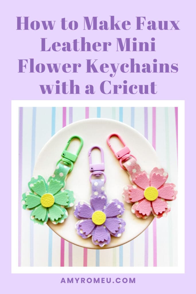 faux leather mini flower keychains made with a Cricut