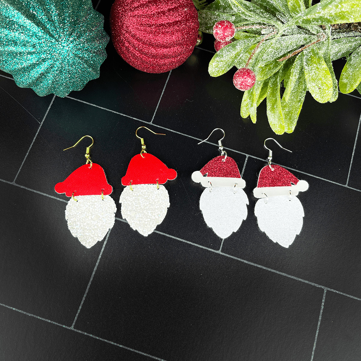 Cricut Faux Leather Santa Earrings