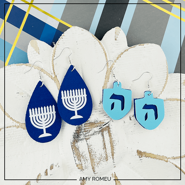 menorah and dreidel earrings for Hanukkah