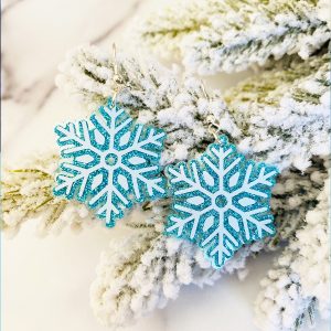 Holiday MakerFest snowflake earrings made with jelly sheets instead of glitter faux leather