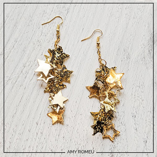 chunky glitter star earrings made with a cricut