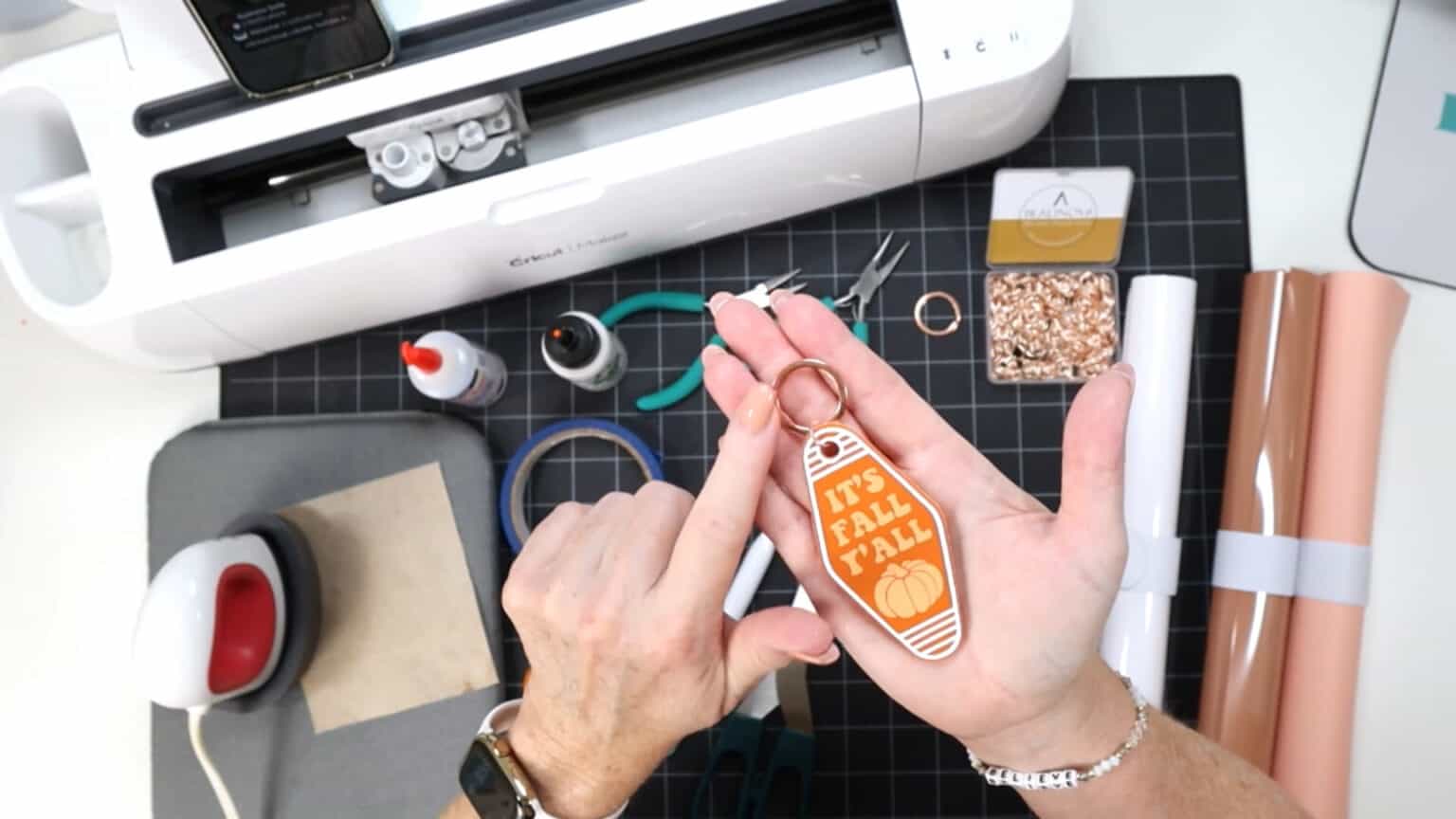Faux Leather Fall Motel Style Keychains - Amy Romeu