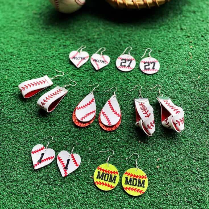DIY Cricut faux leather baseball earrings and softball earrings