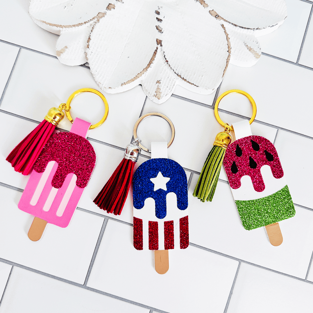 Summer Popsicle Faux Leather Keychains made with a Cricut