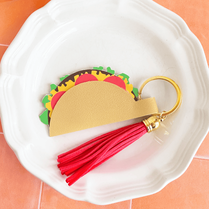 funny faux leather taco keychain made with a Cricut
