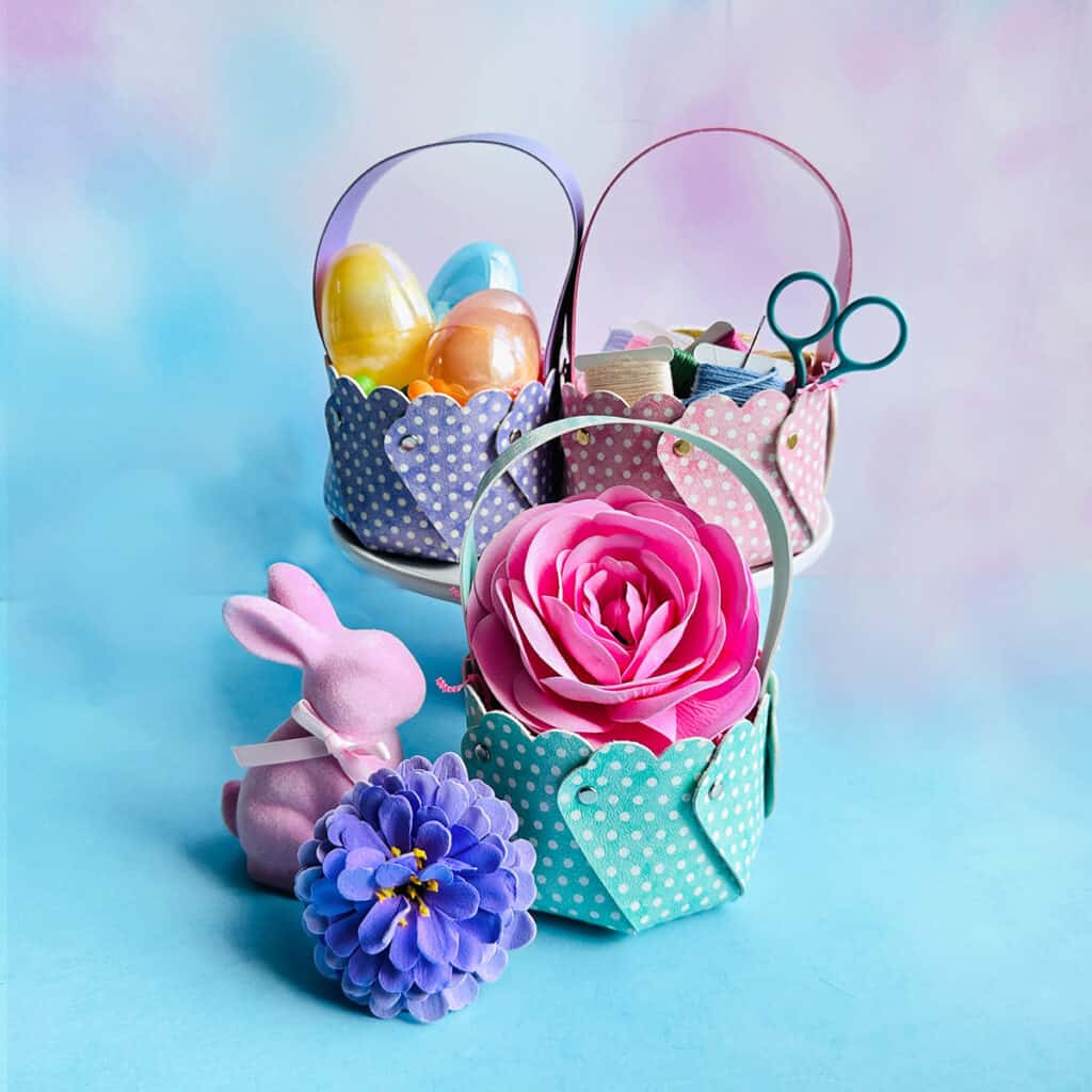 Faux Leather Spring Mini Basket made with a Cricut