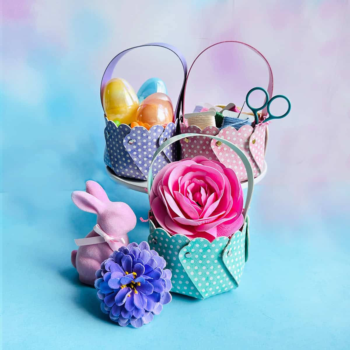 Faux Leather Spring Mini Basket made with a Cricut