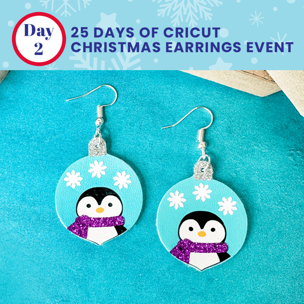 faux leather penguin ornament earrings made with a Cricut