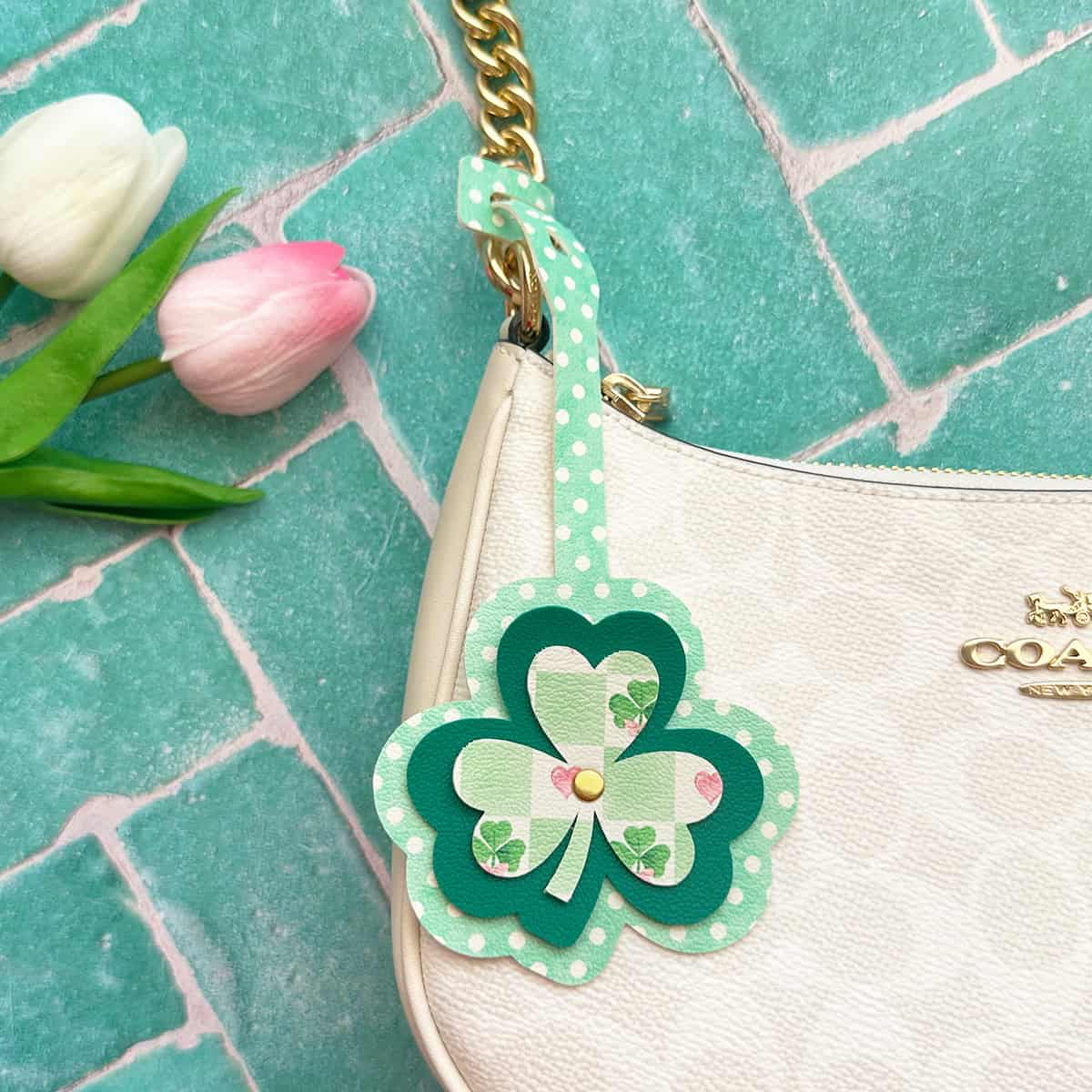 faux leather shamrock purse charm made with a Cricut