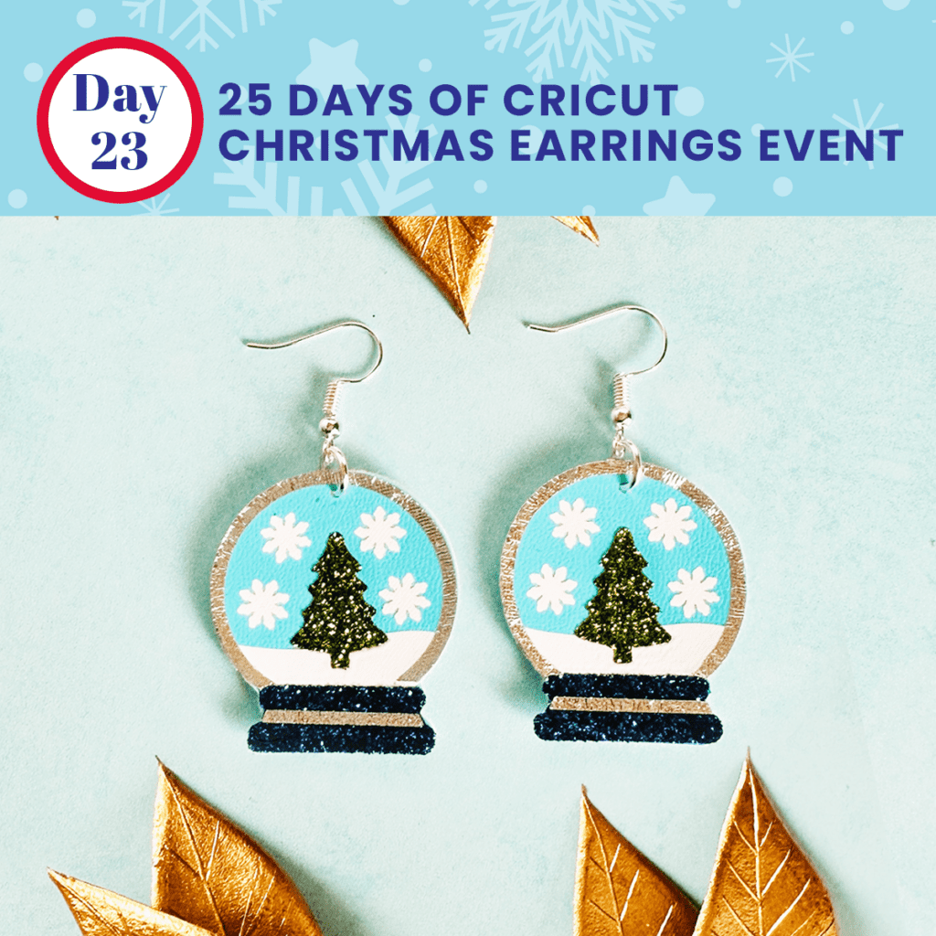faux leather snow globe earrings made with Cricut