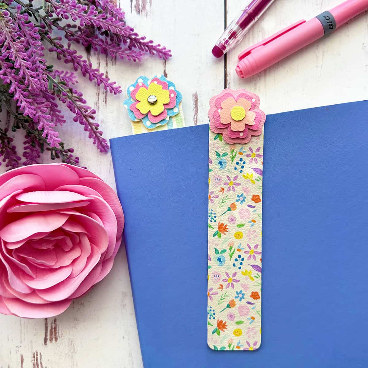 How to make a Faux Leather Layered Flower Bookmark