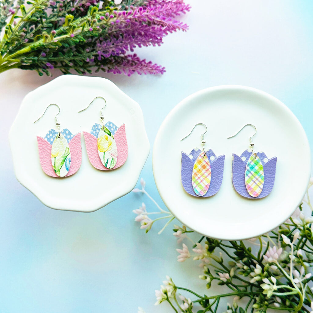Faux Leather Tulip Earrings made with a Cricut