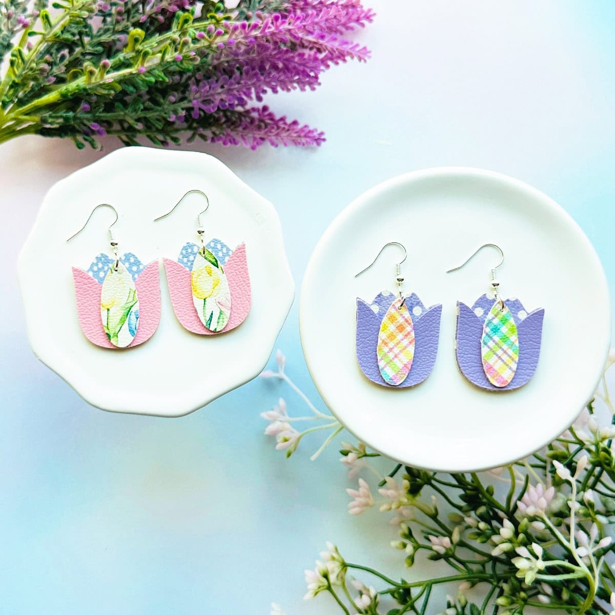 Faux Leather Tulip Earrings made with a Cricut