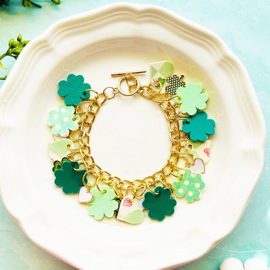faux leather clover charm bracelet