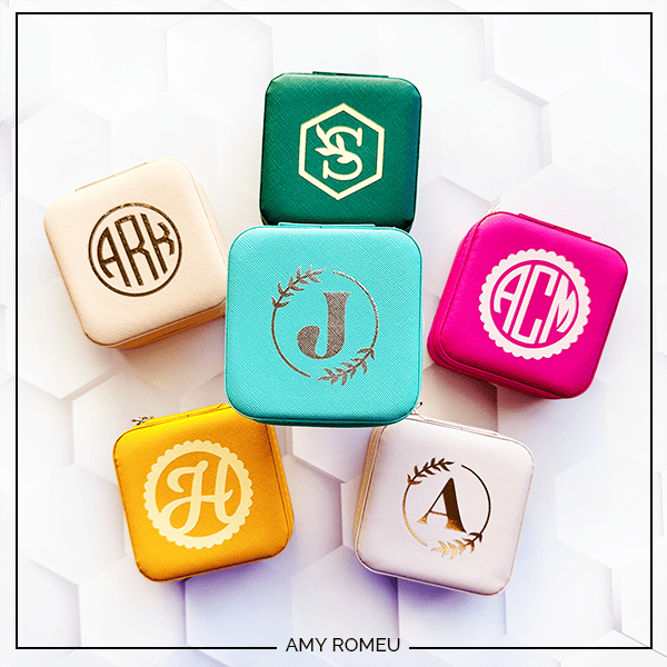 colorful personalized faux leather jewelry boxes