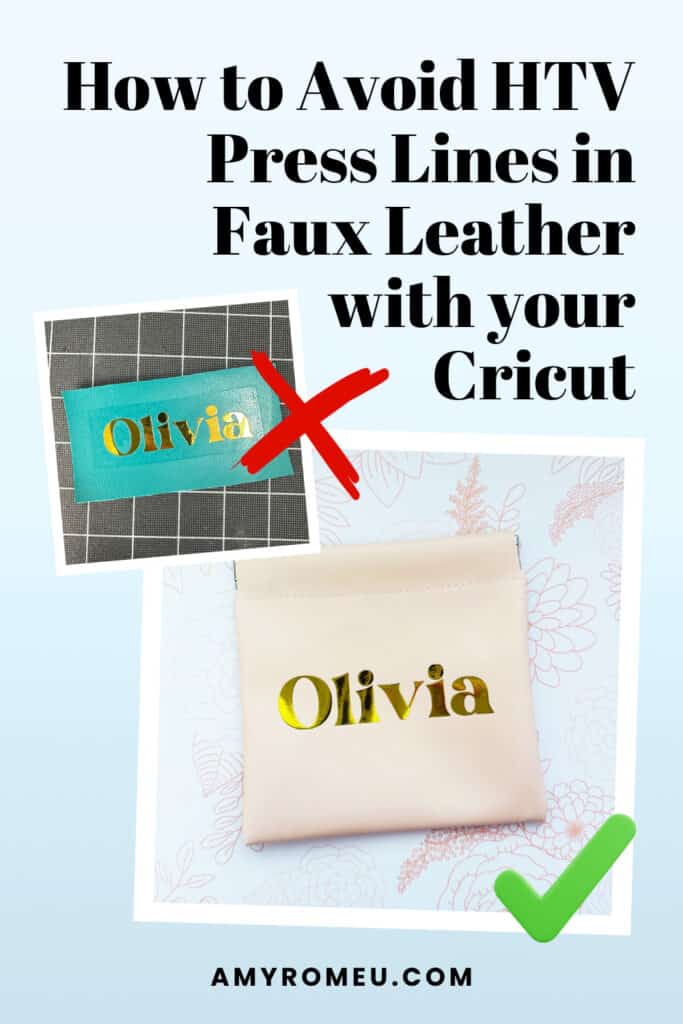 examples of faux leather pouches with heat transfer vinyl names applied with a press line and without