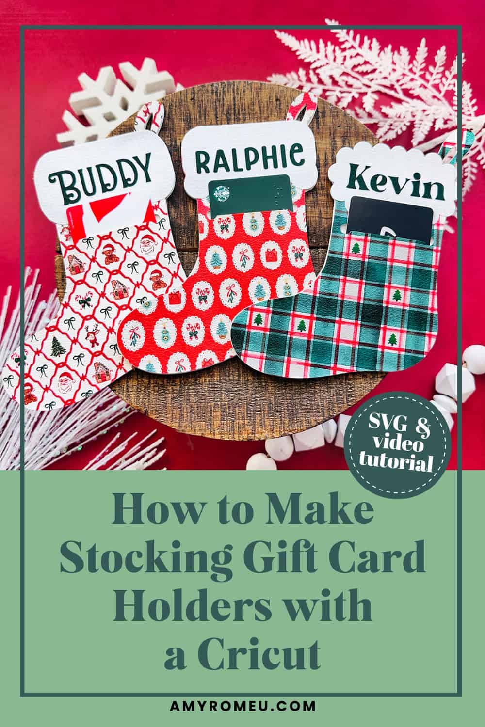 How to Make Faux Leather Stocking Gift Card Holders with a Cricut - Amy ...