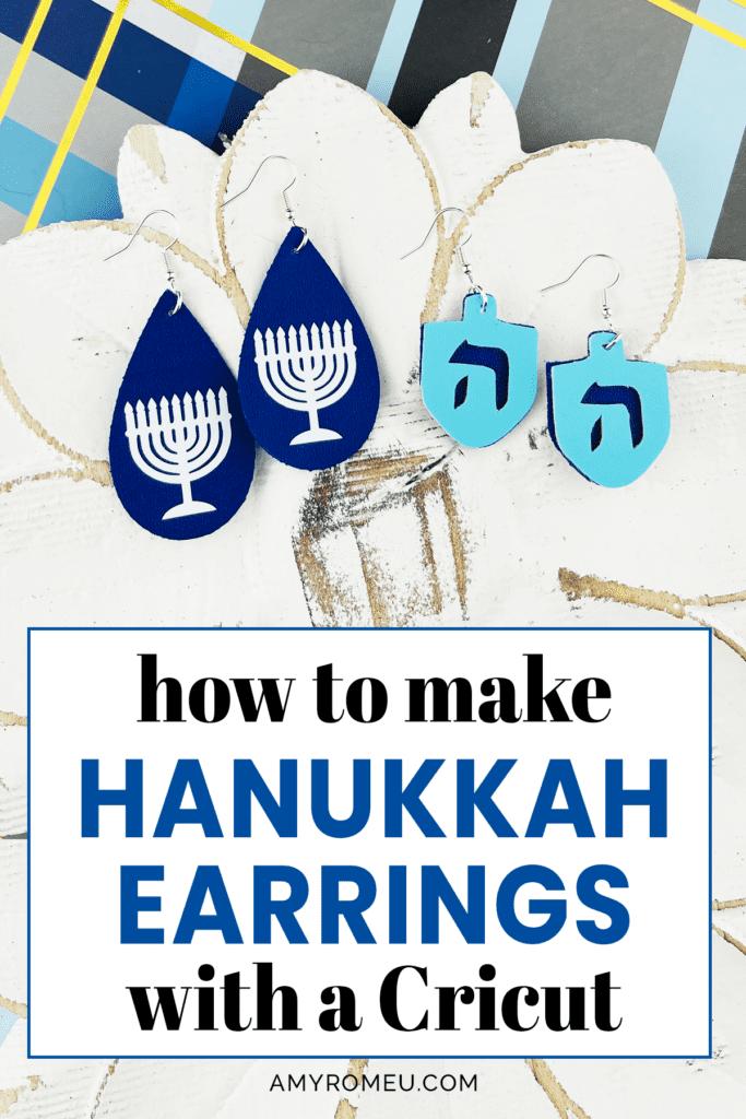 Cricut dreidel and menorah earrings for Hanukkah