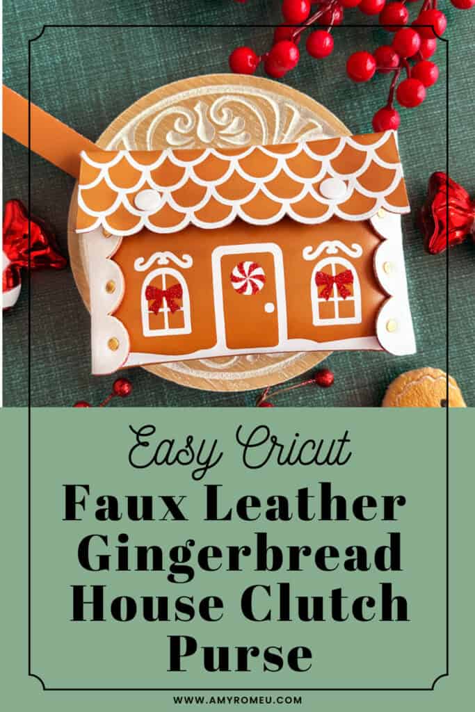 faux leather gingerbread house clutch purse made with a Cricut