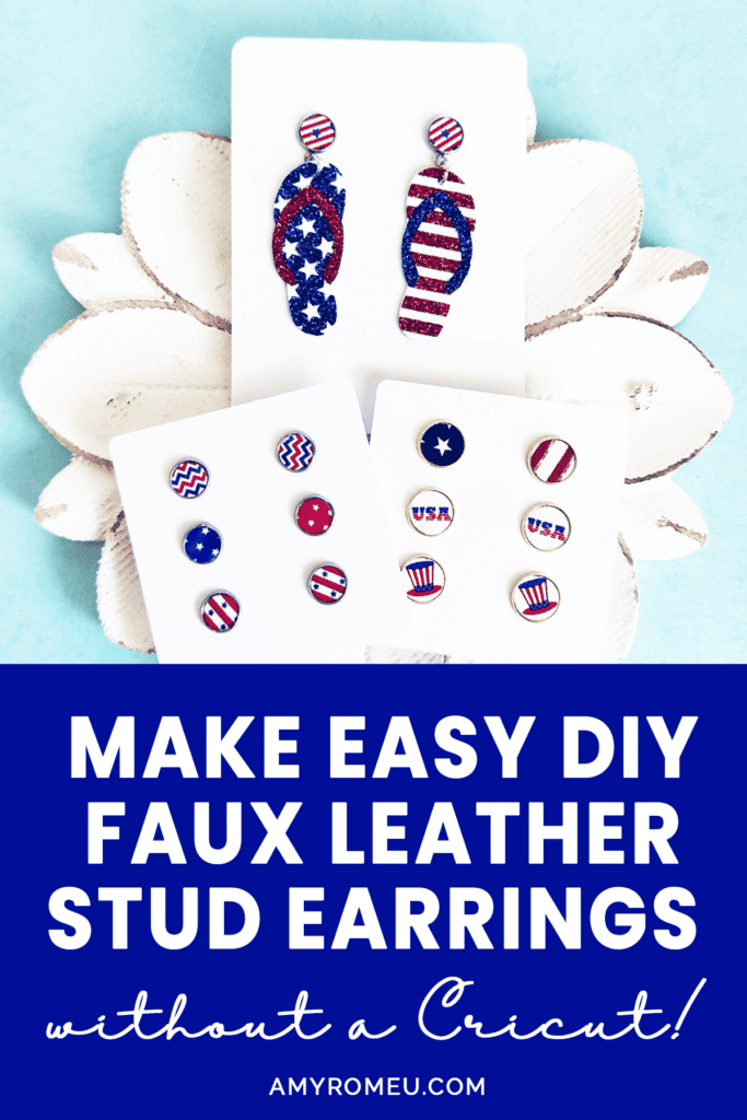 Faux leather stud earrings in patriotic colors