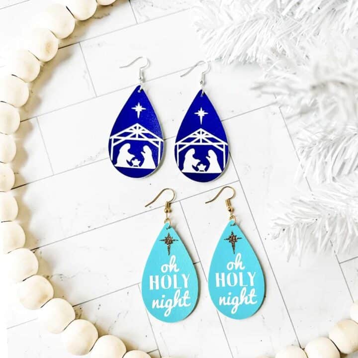 Faux Leather Nativity and Holy Night Earrings made with a Cricut