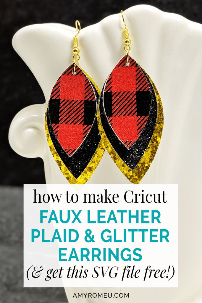 DIY Glitter Feather Cricut Joy Faux Leather Earrings - Amy Romeu