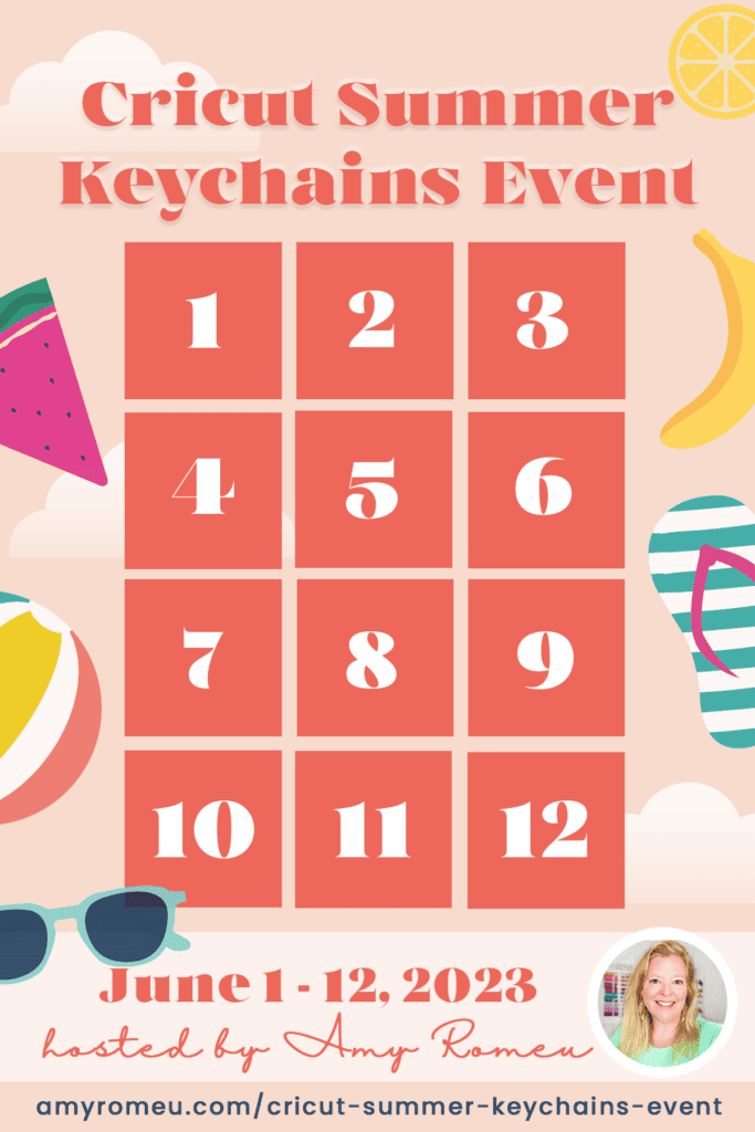 12 Day countdown graphic for the Cricut Keychains Event hosted by Amy Romeu