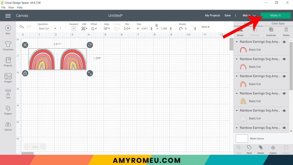 rainbow earrings DIY on Cricut Design Space canvas