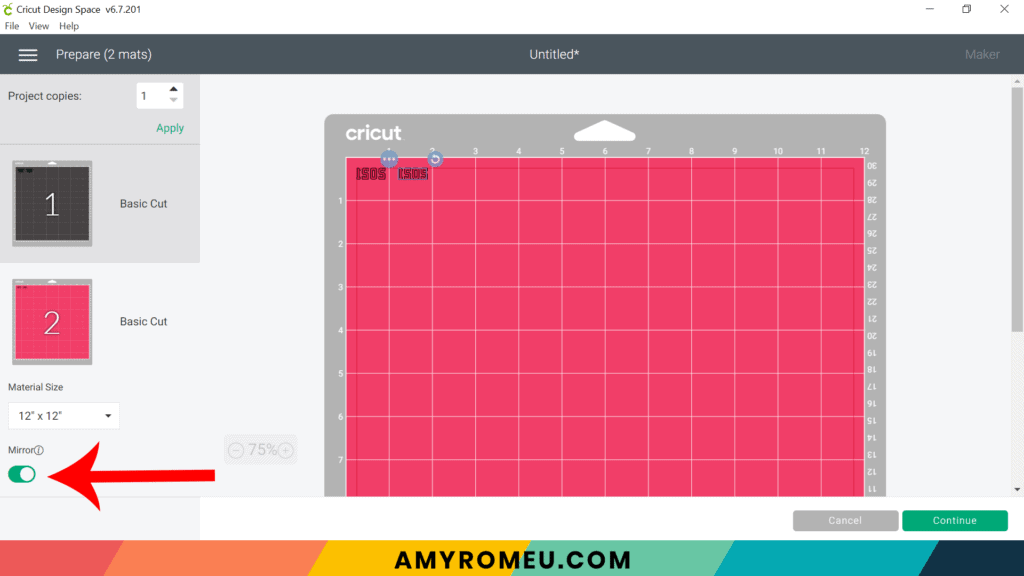 heat transfer vinyl mat preview in Cricut Design Space