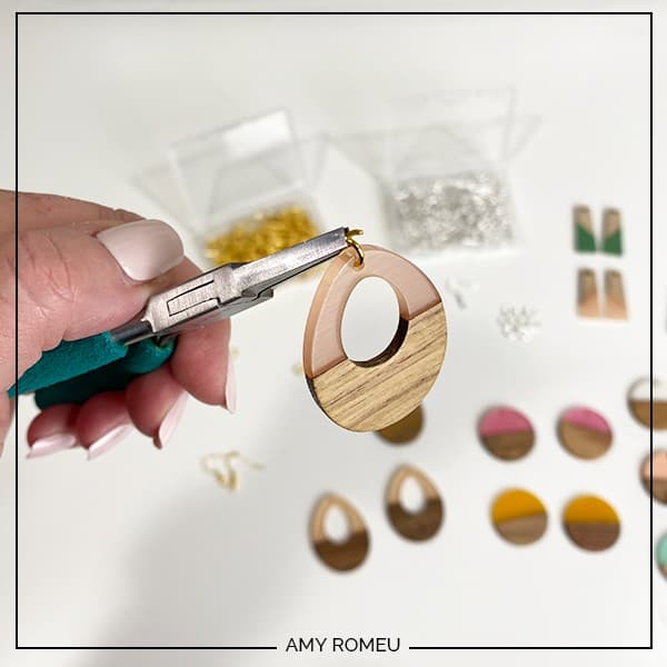 attaching a jump ring to wood and resin earring blank