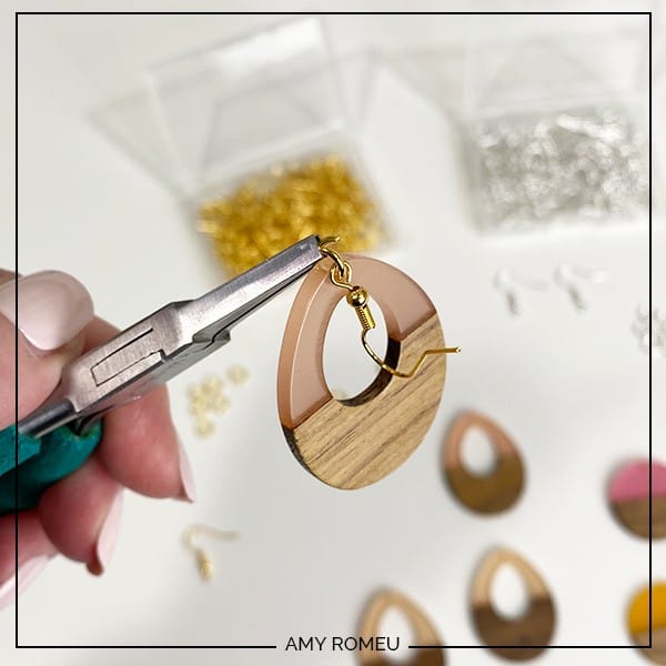 attaching an earring hook to wood and resin earrings