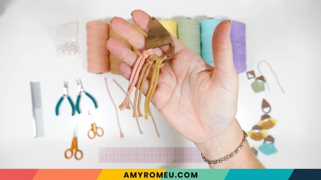 adding macrame cord to earrings