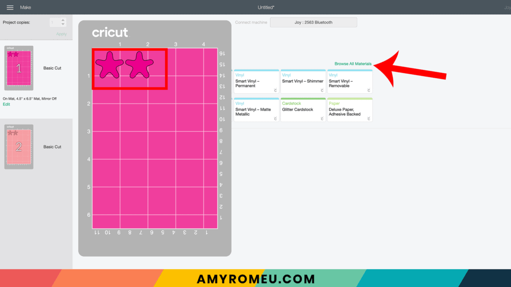 selecting browse all materials in Cricut Design Space