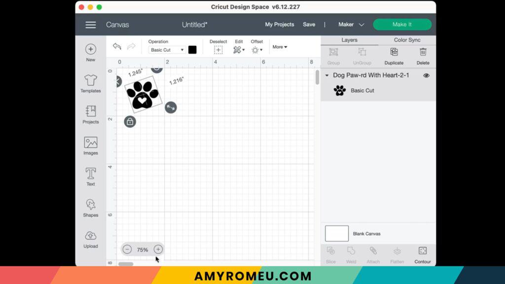 paw print SVG on canvas in Cricut Design Space