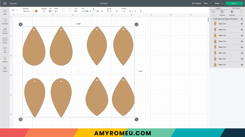 cork earring SVG shapes on canvas