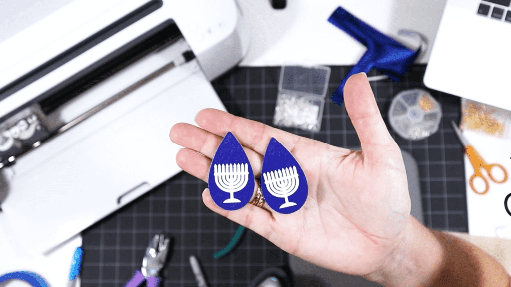 pressed faux leather menorah earrings