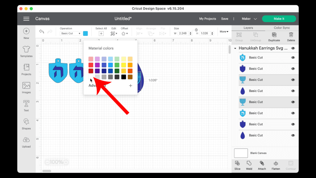 Hanukkah Earrings in Cricut Design Space