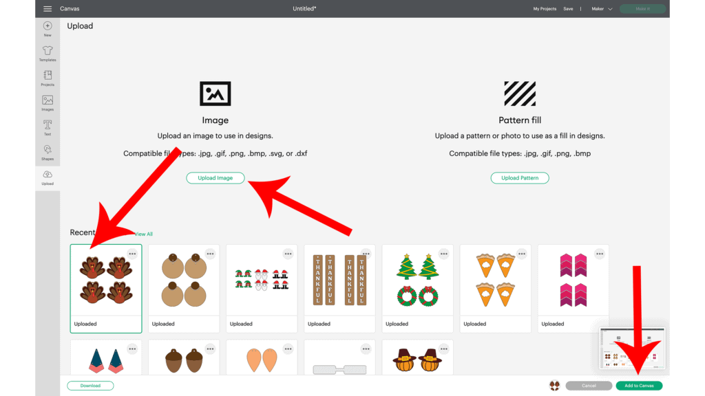 Cricut Design Space turkey earrings upload