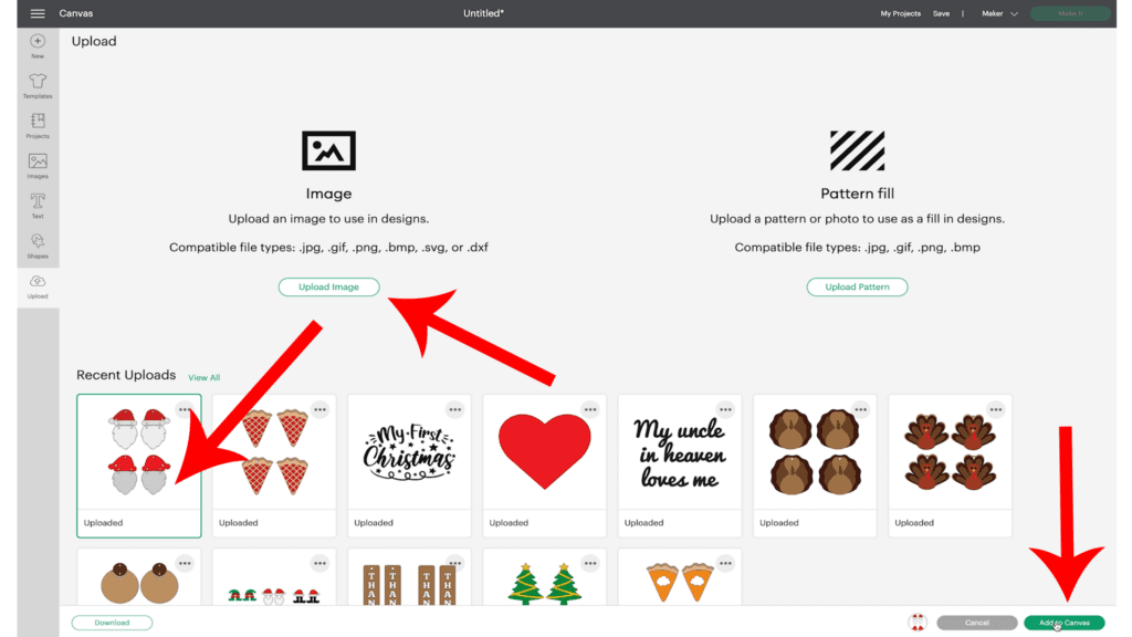 uploading santa earring SVG to Cricut Design Space