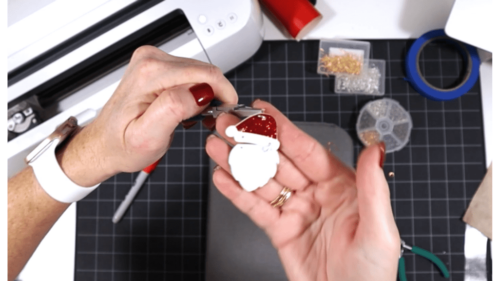 attaching earring hooks for Santa hat earrings